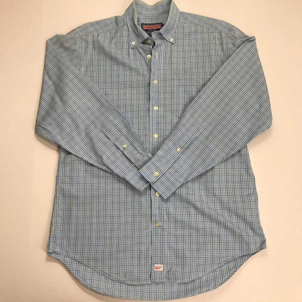 Vineyard Vines Murray Men 100% Cotton M Button Blue Multi-Color Check Shirt - Picture 2 of 6